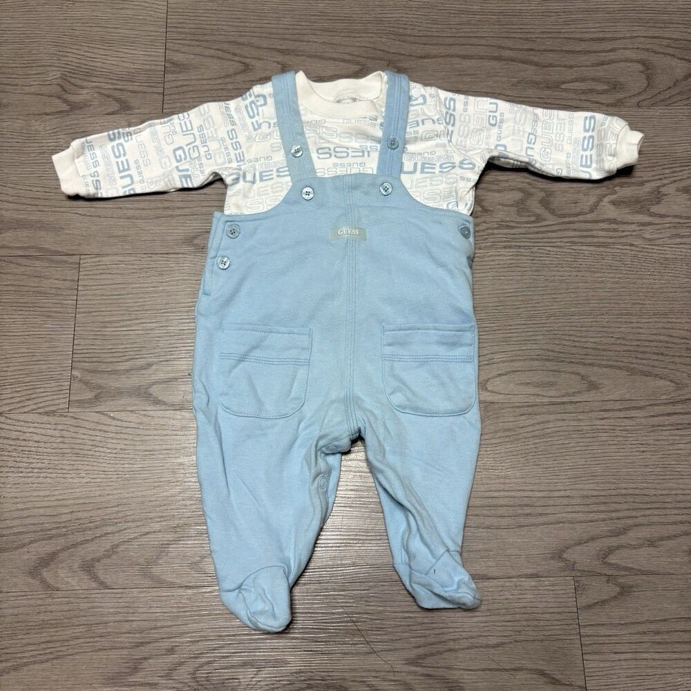 Vintage Baby Guess Overalls with White Shirt Size 3-6 Months Blue